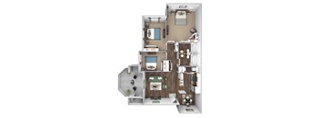 Arrowhead Landing Apartments floor plan C1 Marina 3 bedrooms 2 baths 3D