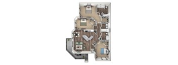 Willow Springs Apartments floor plan C1 Dover 3 bed 2 bath 3D