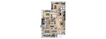 Courtney Station floor plan C1 - 3 bedroom 2 bath - 3D