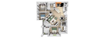 Cordillera Ranch Apartments floor plan C1 (Estela) - 3 bed 2 bath - 3D