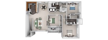 C1 Carnation with garage floor plan 3 bed 2 bath 3D
