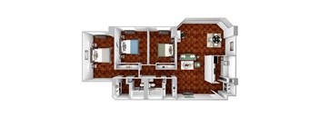C1 floor plan 3 bedrooms 2 baths 3D