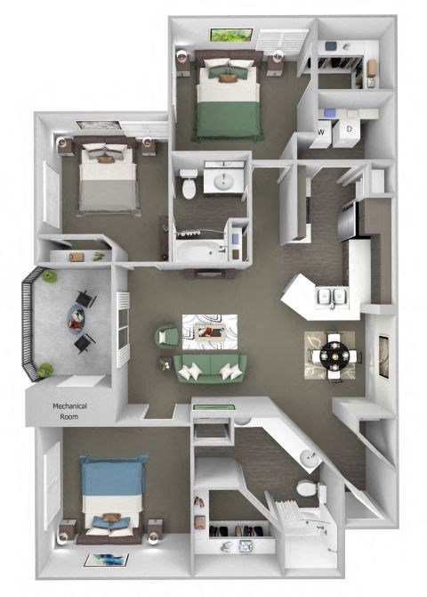 Sonterra Apartments at Paradise Valley - C1 (Diamond) - 3 bedroom and 2 bath - 3D