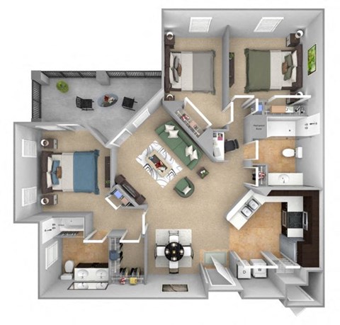 DeLayne at Twin Creeks C1 floor plan - 3 bed 2 bath - 3D