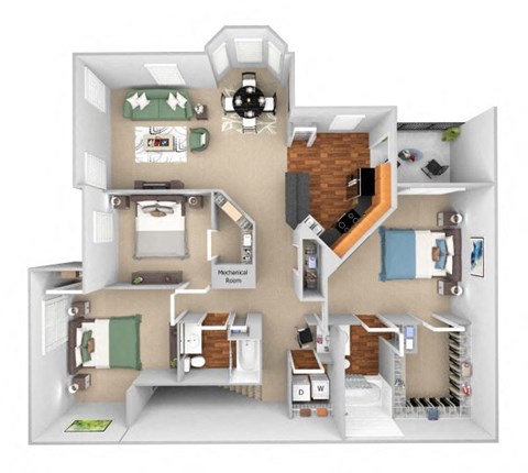 Carrington Place at Shoal Creek floor plan C2 - 3 beds 2 baths -  3D