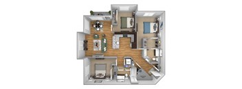 Urban Green Apartments C2 floor plan - 3 bed 2 bath - 3D