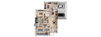 Courtney Station floor plan C2 - 3 bedroom 2 bath - 3D