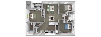 Hampshire Green Apartments - C2 Dunmore - 3bed2bath - 3D floor plan