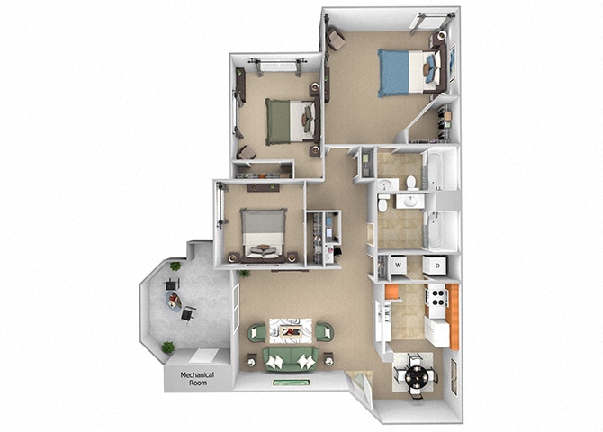 Barton Vineyard - C1 (Piedmont) - 3 bedrooms and 2 bath - 3D