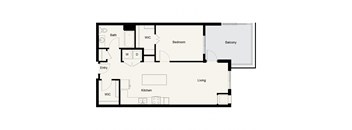a floor plan of a small apartment with a bedroom and a living room