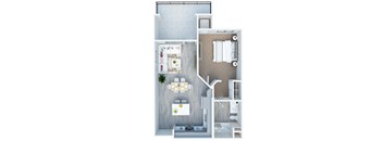 A1 - Satsuma - 1bed 1bath - 674 sq ft - 3D floor plan