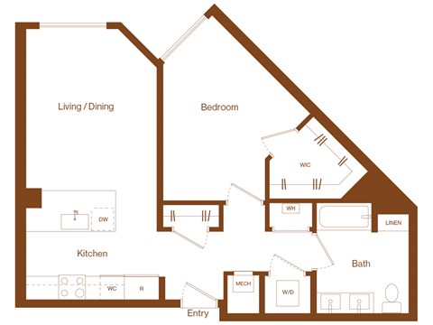 A2 - 1 bedroom - 1 bath - 2D floor plan