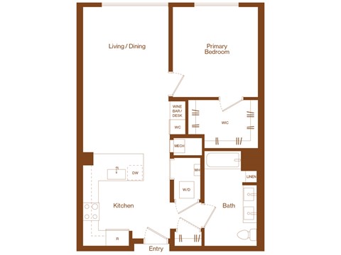 A6 - 1 bedroom - 1 bath - 2D floor plan