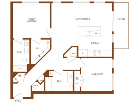 B1 - 2 bedroom - 2 bath - 2D floor plan
