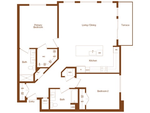 B11 - 2 bedroom - 2 bath - 2D floor plan