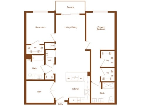 B12 - 2 bedroom - 2 bath - 2D floor plan