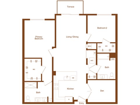 B13 - 2 bedroom - 2 bath - 2D floor plan