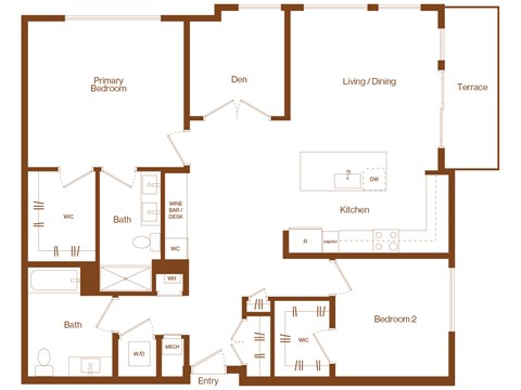 B14 - 2 bedroom - 2 bath - 2D floor plan
