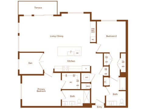 B16 - 2 bedroom - 2 bath - 2D floor plan