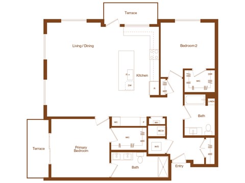 B17 - 2 bedroom - 2 bath - 2D floor plan