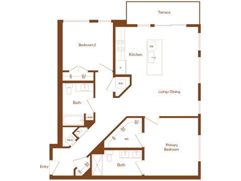 B2 - 2 bedroom - 2 bath - 2D floor plan