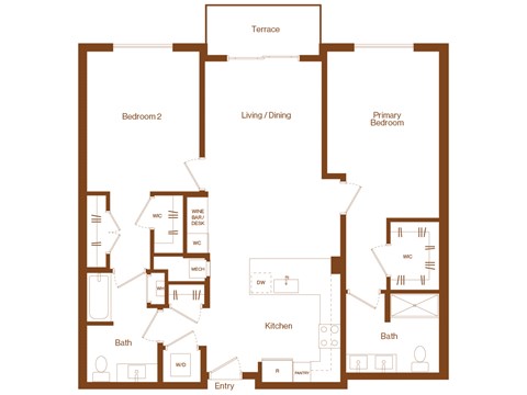 B4 - 2 bedroom - 2 bath - 2D floor plan