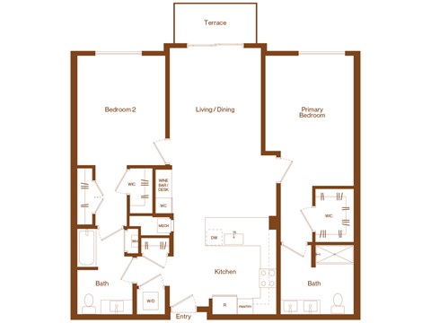 B5 - 2 bedroom - 2 bath - 2D floor plan