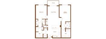 B6 - 2 bedroom - 2 bath - 2D floor plan