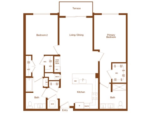 B6 - 2 bedroom - 2 bath - 2D floor plan