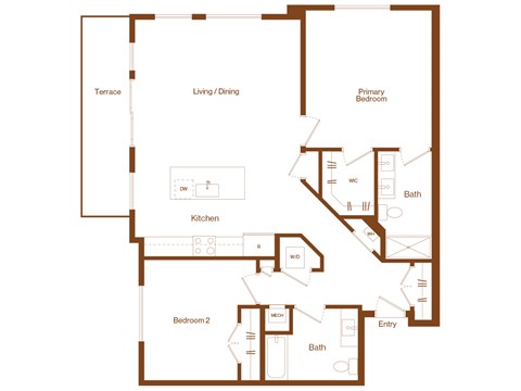 B7 - 2 bedroom - 2 bath - 2D floor plan
