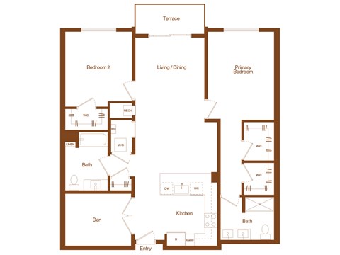 B9 - 2 bedroom - 2 bath - 2D floor plan