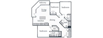 C1.1 - 3 bedroom 2 bathroom - 2D - The Remy