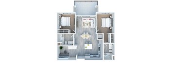 B2 - Valencia with Den - 2bed 2bath - 1045 sq ft - 3D Floor Plan