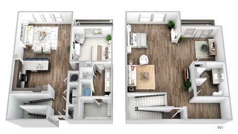 Juncture B12 floor plan 1 bed 2 baths 3D