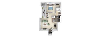 Park Del Mar - A1 - Raphael - 1 bedroom - 1 bathroom - 3D Floor Plan