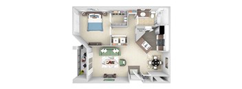 Park Del Mar - A2 - Monet - 1 bedroom - 1 bathroom - 3D Floor Plan
