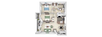 Park Del Mar - B1 - Bellini - 2 bedroom - 1 bathroom - 3D floor plan