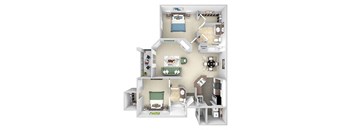 Park Del Mar - B2 - Cezanne - 2 bedroom - 2 bathroom - 3D floor plan