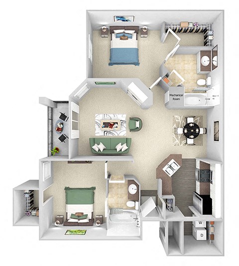 Park Del Mar - B2 - Cezanne - 2 bedroom - 2 bathroom - 3D floor plan