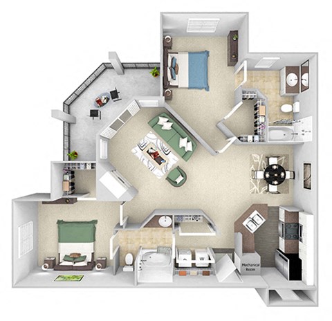 Park Del Mar - B3 - Degas - 2 bedroom - 2 bathroom - 3D floor plan