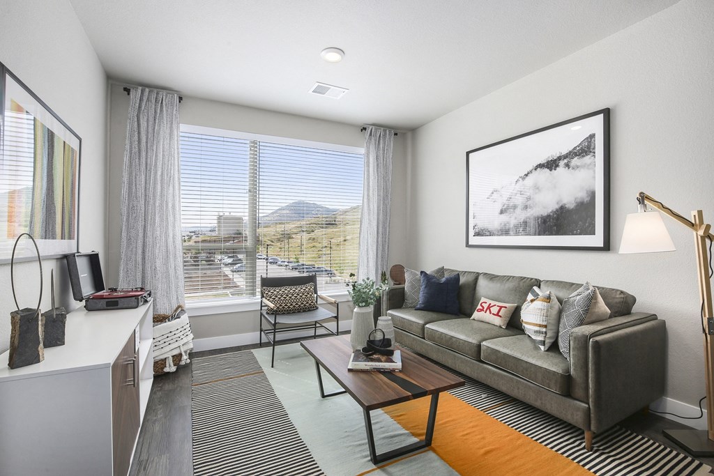a living room with a couch and a coffee table