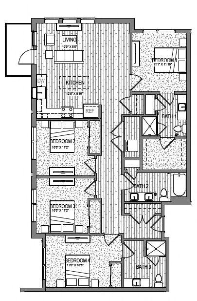 a floor plan of a modern apartment building