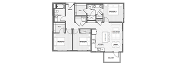 A black and white floor plan of a house with labeled rooms.