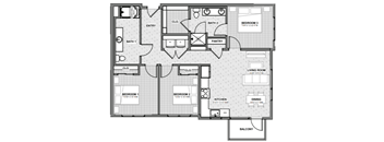 A black and white floor plan of an apartment with labeled rooms.