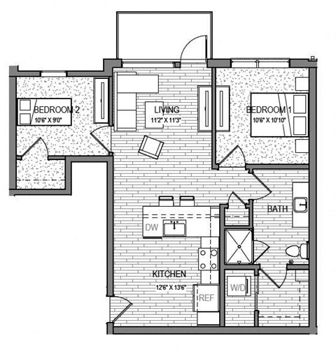 a floor plan of a small house with bedrooms and a living room