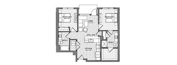 a schematic floor plan of a house with bedrooms and a kitchen