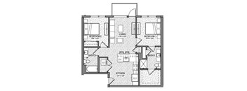 a floor plan of an apartment building with bedrooms and a kitchen