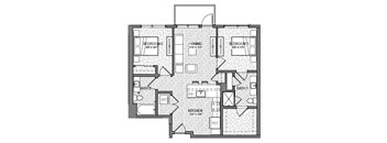 a floor plan of an apartment building with bedrooms and bathrooms