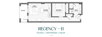 A floor plan of a studio apartment with one bathroom and 1546 square feet.