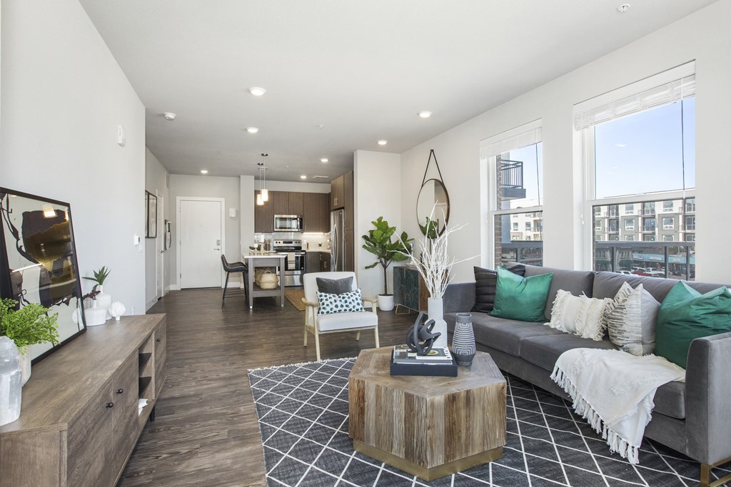 a living room with a couch and a coffee table